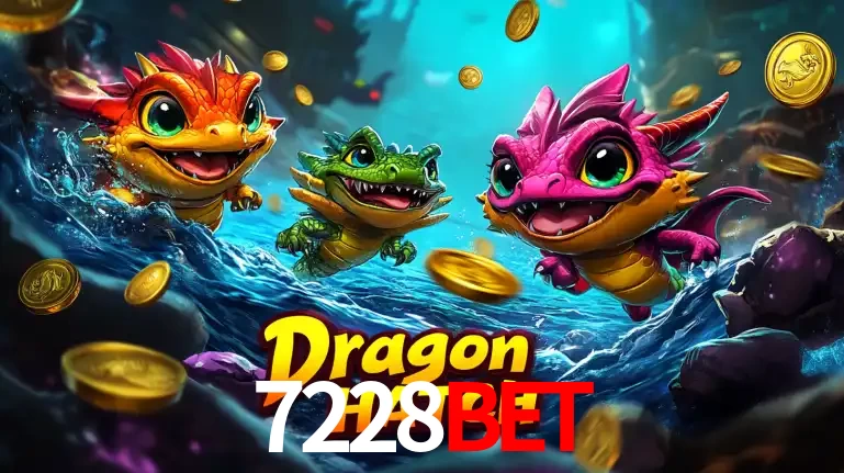 Arte promocional do jogo Dragon Hatch com três adoráveis dragões bebês nadando entre moedas de ouro, um dos slots mais divertidos para jogar no cassino 7228bet.