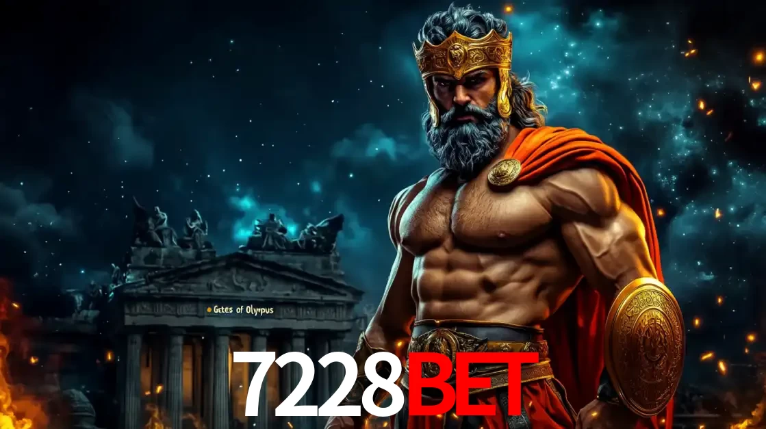 O poderoso Zeus do jogo de slot Gates of Olympus em frente ao seu templo, pronto para lançar multiplicadores divinos e prêmios épicos no cassino online 7228bet.