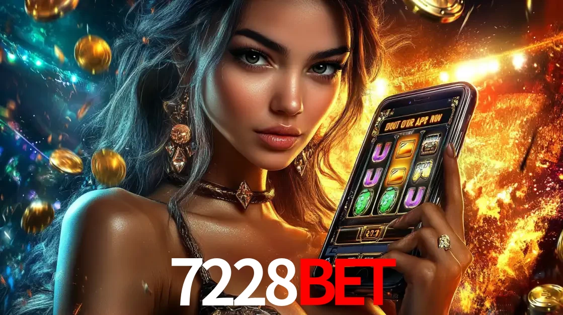 Mulher elegante mostrando um jogo de caça-níqueis em seu smartphone, destacando a experiência de cassino móvel oferecida pelo aplicativo 7228bet.